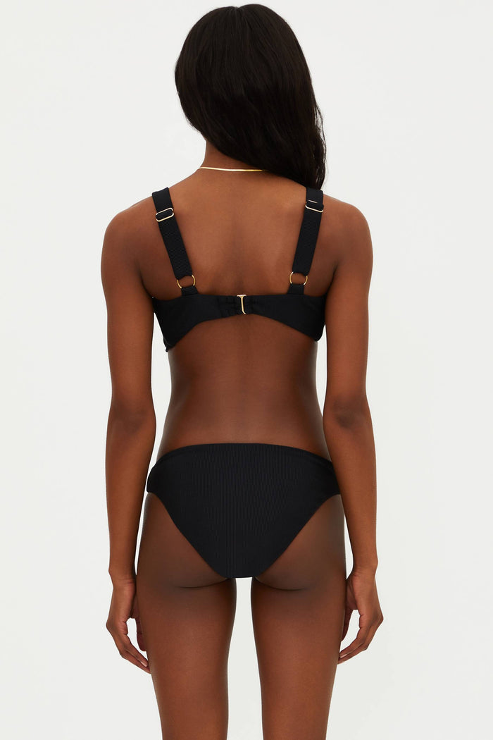 BLACK RIBBED BRALETTE SWIM TOP