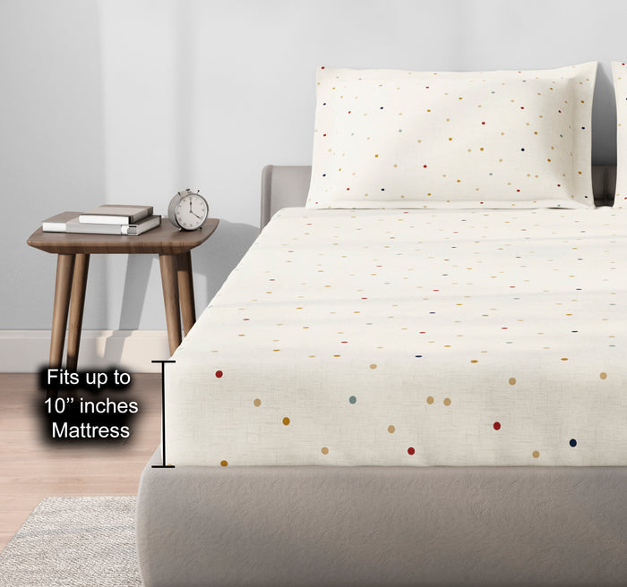 Spaces Aeris Beige Geometric 100% Cotton 144 TC Queen Fitted Sheet