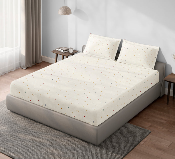 Spaces Aeris Beige Geometric 100% Cotton 144 TC Queen Fitted Sheet