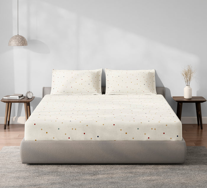 Spaces Aeris Beige Geometric Cotton 144TC Percale King Fitted Sheet