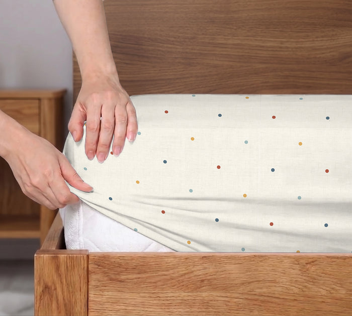 Spaces Aeris Beige Geometric Cotton 144TC Percale King Fitted Sheet