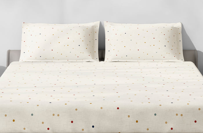Spaces Aeris Beige Geometric Cotton 144TC Percale Large Bedsheet Set