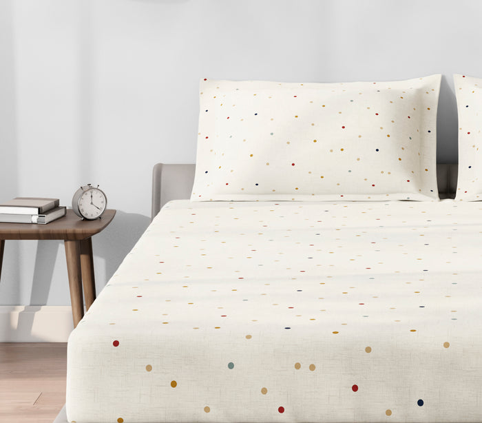 Spaces Aeris Beige Geometric Cotton 144TC Percale Large Bedsheet Set