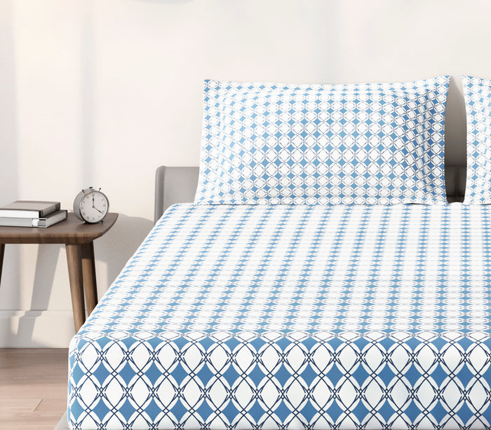 Spaces Aeris Blue Geometric 100% Cotton 144 TC Queen Fitted Sheet