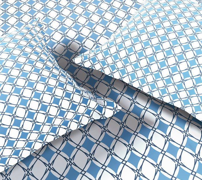 Spaces Aeris Blue Geometric 100% Cotton 144 TC Queen Fitted Sheet