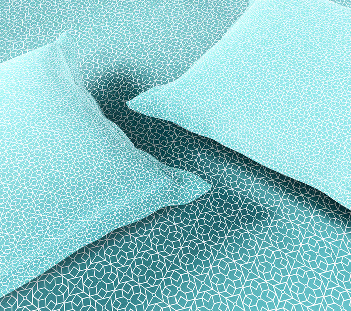 Spaces Aeris Light Aqua Geometric 100% Cotton 144 TC Queen Fitted Sheet