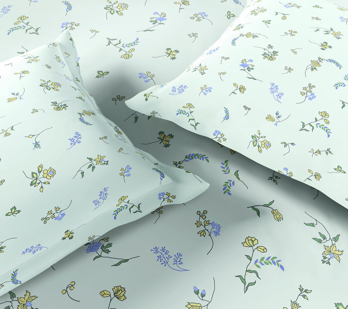Spaces Aeris Light Blue Floral 100% Cotton 144 TC Queen Fitted Sheet