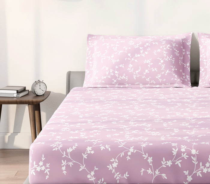 Spaces Aeris Light Pink Floral 100% Cotton 144 TC Queen Fitted Sheet
