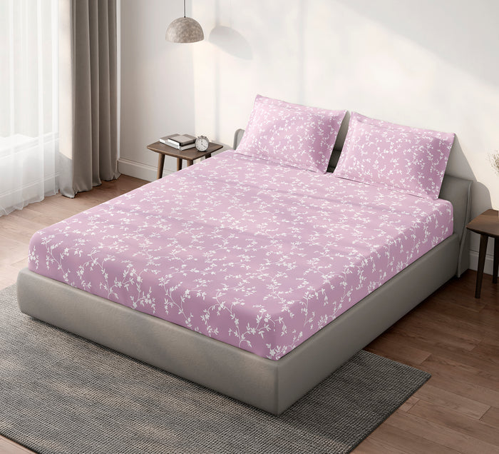 Spaces Aeris Light Pink Floral Cotton 144TC Percale Large Bedsheet Set