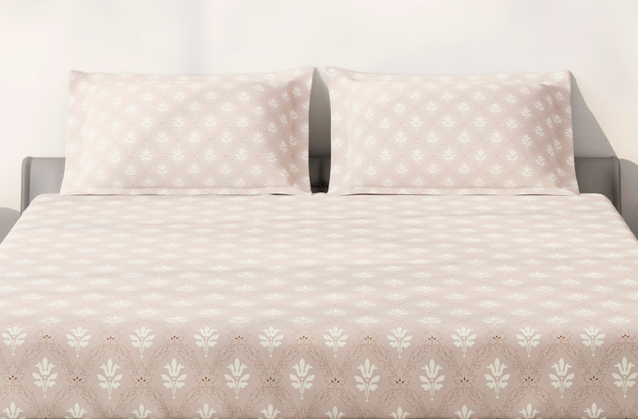 Spaces Aeris Light Taupe Floral 100% Cotton 144 TC Queen Fitted Sheet