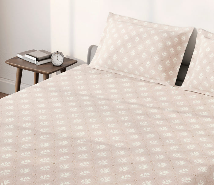 Spaces Aeris Light Taupe Floral Cotton 144TC Percale Large Bedsheet Set