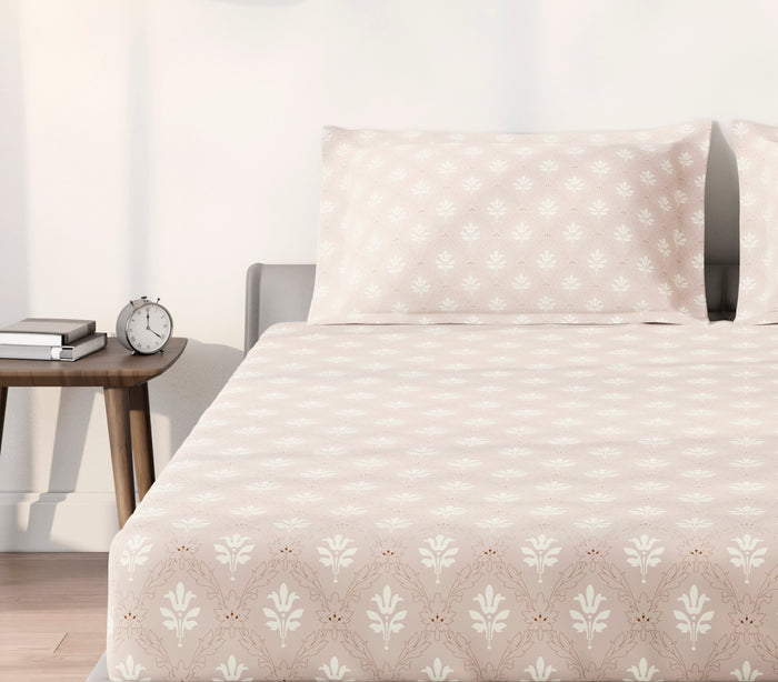 Spaces Aeris Light Taupe Floral Cotton 144TC Percale Large Bedsheet Set