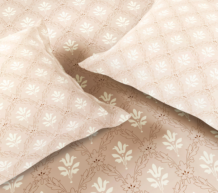 Spaces Aeris Light Taupe Floral Cotton 144TC Percale Large Bedsheet Set
