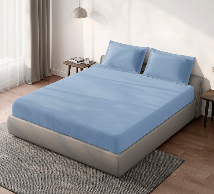 Spaces Aeris Light Teal Geometric 100% Cotton 144 TC Queen Fitted Sheet