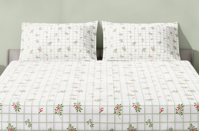 Spaces Aeris White Floral 100% Cotton 144 TC Queen Fitted Sheet