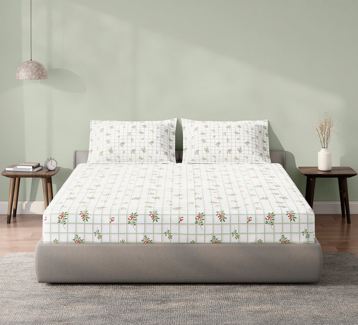 Spaces Aeris White Floral Cotton 144TC Percale Large Bedsheet Set