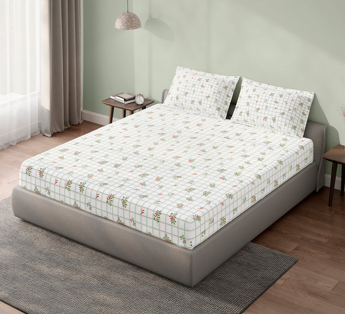 Spaces Aeris White Floral Cotton 144TC Percale Large Bedsheet Set