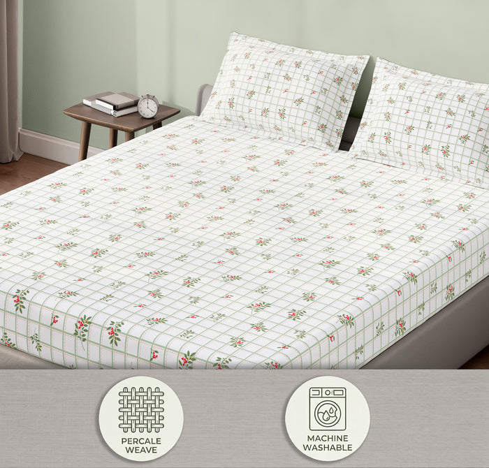 Spaces Aeris White Floral Cotton 144TC Percale Large Bedsheet Set