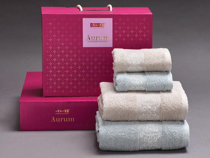 Spaces Aurum Pale Pacific Solid 100% Cotton 400 GSM Towel Combo - 28 x 55 Inches