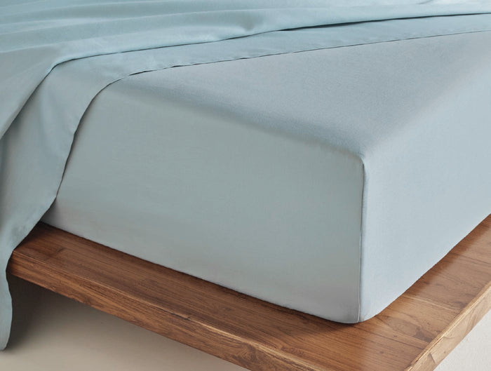 Spaces Aven Blue Solid 100% Cotton 210 TC Large Bedsheet with 2 Pillow Covers - 108 x 108 Inches
