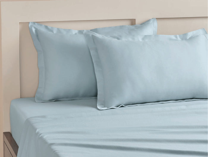 Spaces Aven Blue Solid 100% Cotton 210 TC Large Bedsheet with 2 Pillow Covers - 108 x 108 Inches