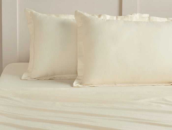 Spaces Aven Ivory Solid 100% Cotton 210 TC Large Bedsheet with 2 Pillow Covers - 108 x 108 Inches