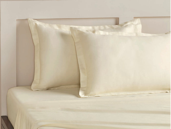 Spaces Aven Ivory Solid 100% Cotton 210 TC Large Bedsheet with 2 Pillow Covers - 108 x 108 Inches