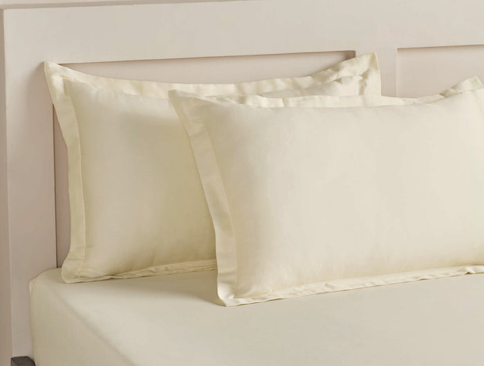 Spaces Aven Ivory Solid 100% Cotton 210 TC Large Bedsheet with 2 Pillow Covers - 108 x 108 Inches