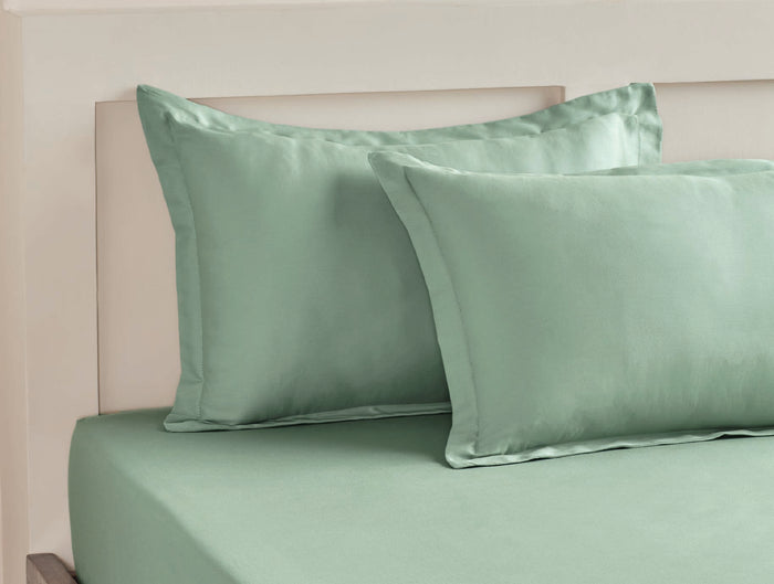Spaces Aven Sage Solid 100% Cotton 210 TC Large Bedsheet with 2 Pillow Covers - 108 x 108 Inches