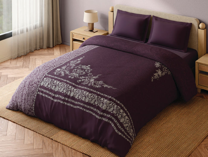 Spaces Bidriware 100% Cotton 300 TC Floral Dark Violet Double Quilt - 88 x 106 Inches