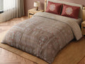 Spaces Bidriware 100% Cotton 300 TC Floral Light Brown Festive Large Bedsheet with 2 Pillow Covers - 108 x 108 Inches