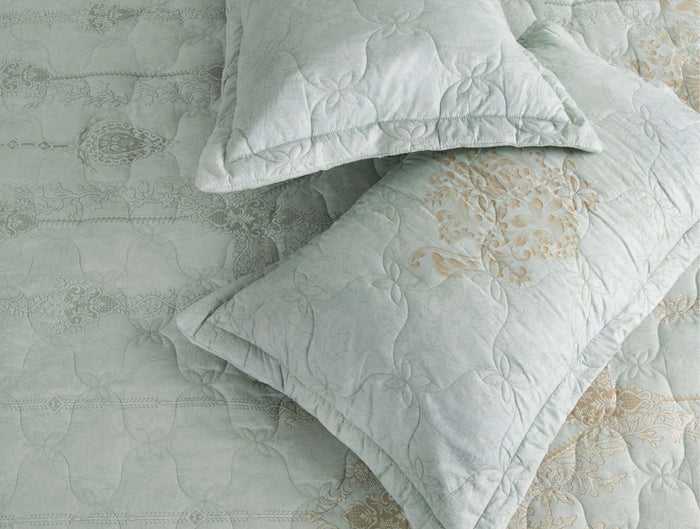 Spaces Ember Coverlet Light Aqua Ornate 100% Cotton Double Coverlet with 2 Pillow Covers - 88 x 106 Inches