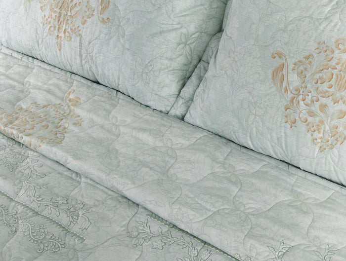 Spaces Ember Coverlet Light Aqua Ornate 100% Cotton Double Coverlet with 2 Pillow Covers - 88 x 106 Inches