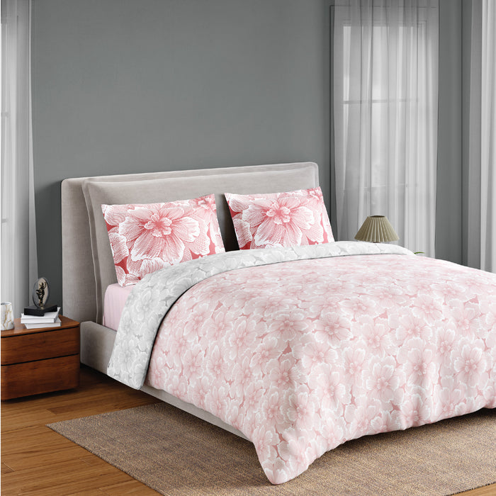Spaces Fiora 100% Cotton 144 TC Percale Floral Permium Bedding Set, Blush