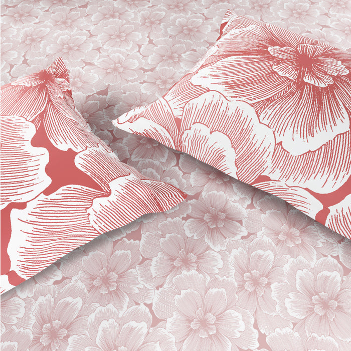 Spaces Fiora 100% Cotton 144 TC Percale Floral Permium Bedding Set, Blush