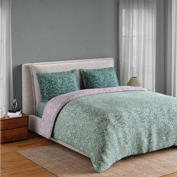 Spaces Fiora 100% Cotton 144 TC Percale Floral Permium Bedding Set, Light Blue