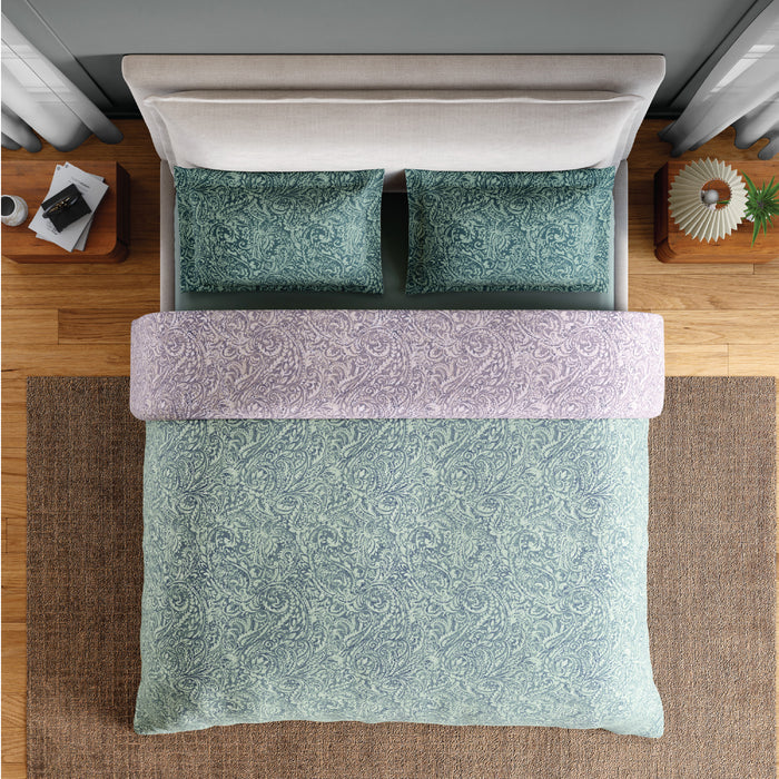 Spaces Fiora 100% Cotton 144 TC Percale Floral Permium Bedding Set, Light Blue
