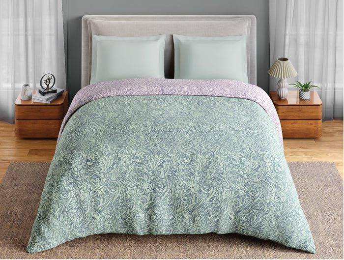 Spaces Fiora 100% Cotton 144 TC Percale Floral Permium Double Duvet Cover, Light Blue
