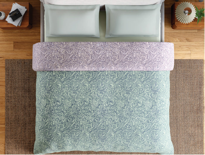 Spaces Fiora 100% Cotton 144 TC Percale Floral Permium Double Duvet Cover, Light Blue
