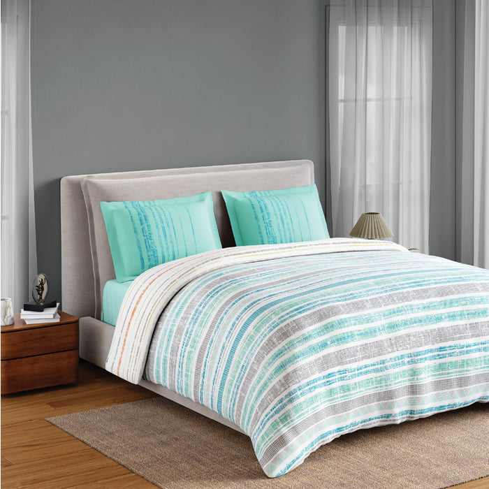 Spaces Fiora 100% Cotton 144 TC Percale Geometric Permium Bedding Set, Aqua