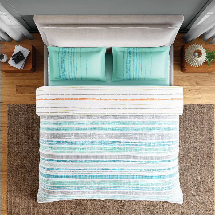 Spaces Fiora 100% Cotton 144 TC Percale Geometric Permium Bedding Set, Aqua