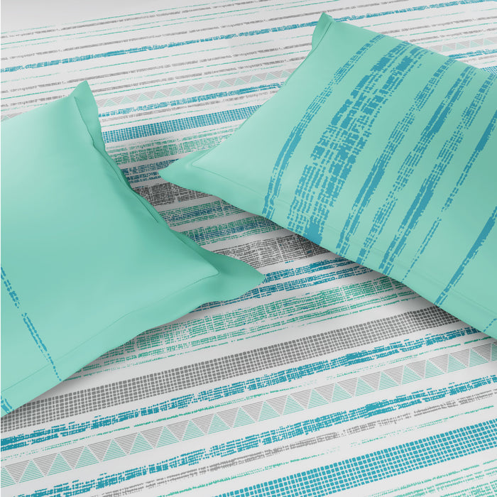 Spaces Fiora 100% Cotton 144 TC Percale Geometric Permium Bedding Set, Aqua