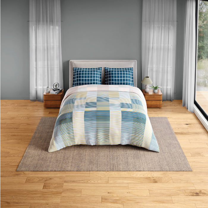 Spaces Fiora 100% Cotton 144 TC Percale Geometric Permium Bedding Set, Light Yellow