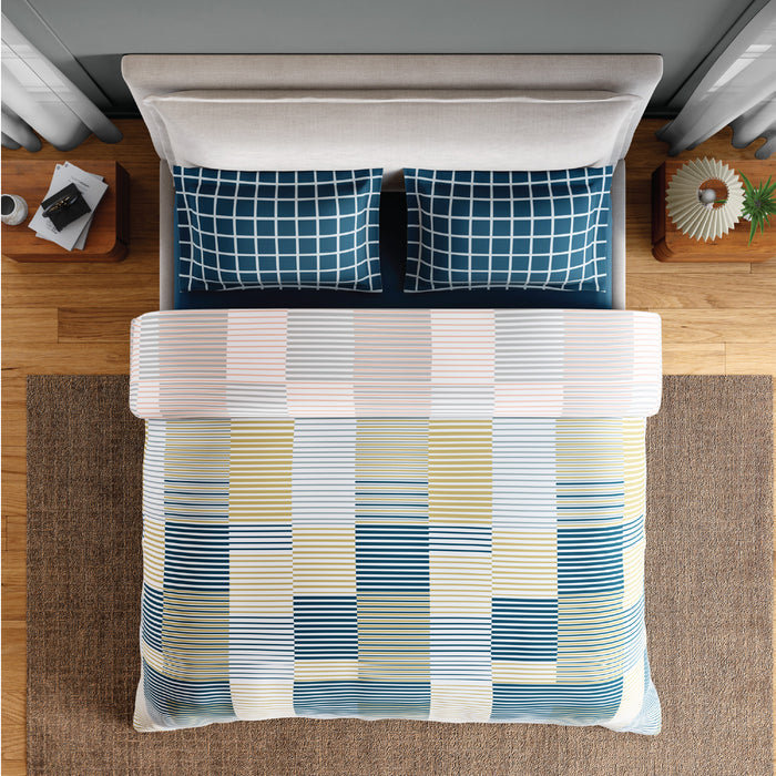 Spaces Fiora 100% Cotton 144 TC Percale Geometric Permium Bedding Set, Light Yellow