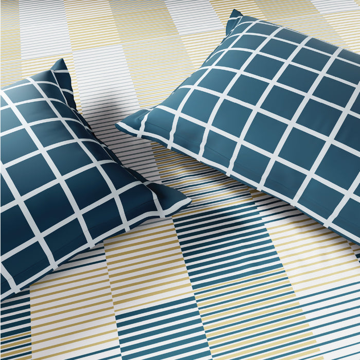 Spaces Fiora 100% Cotton 144 TC Percale Geometric Permium Bedding Set, Light Yellow