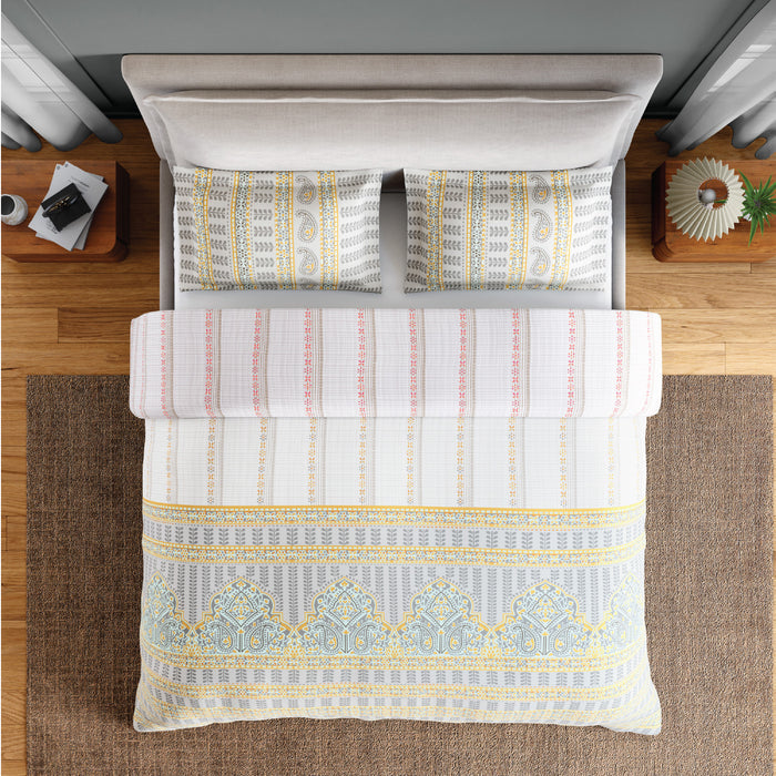 Spaces Fiora 100% Cotton 144 TC Percale Ornate Permium Bedding Set, Light Grey