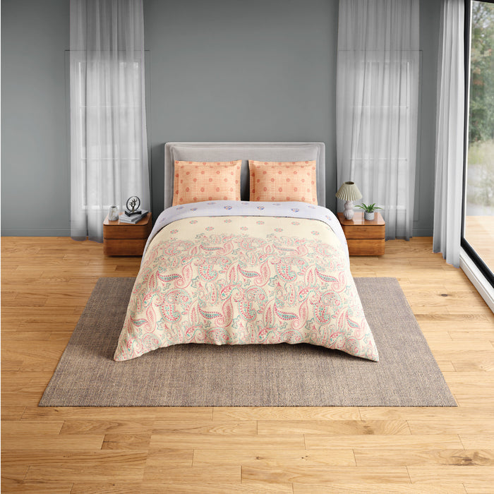 Spaces Fiora 100% Cotton 144 TC Percale Ornate Permium Bedding Set, Light Yellow