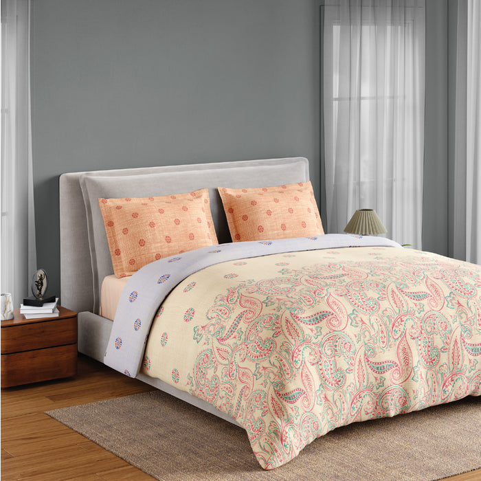 Spaces Fiora 100% Cotton 144 TC Percale Ornate Permium Bedding Set, Light Yellow