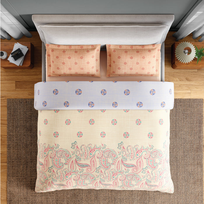 Spaces Fiora 100% Cotton 144 TC Percale Ornate Permium Bedding Set, Light Yellow