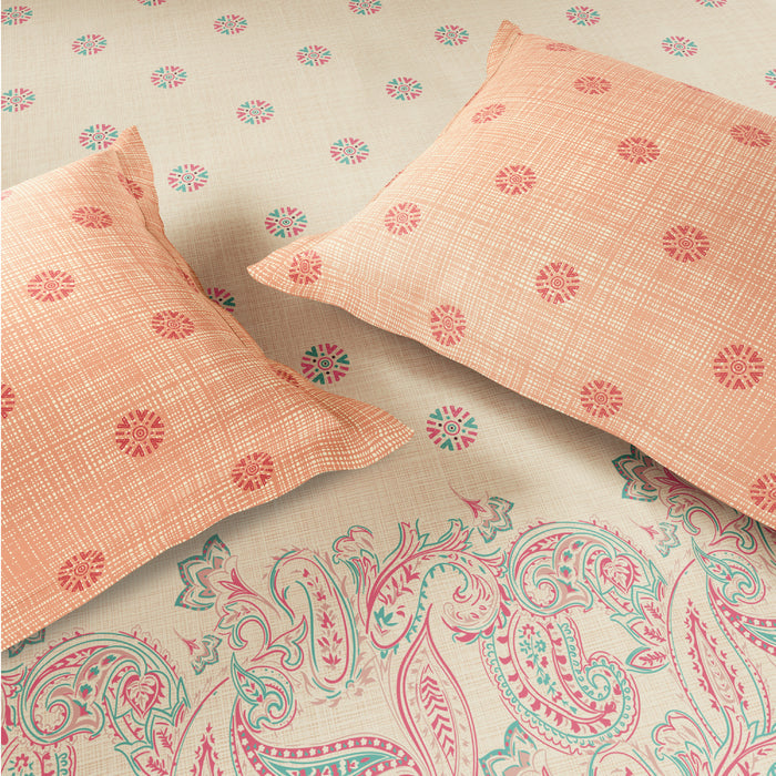 Spaces Fiora 100% Cotton 144 TC Percale Ornate Permium Bedding Set, Light Yellow